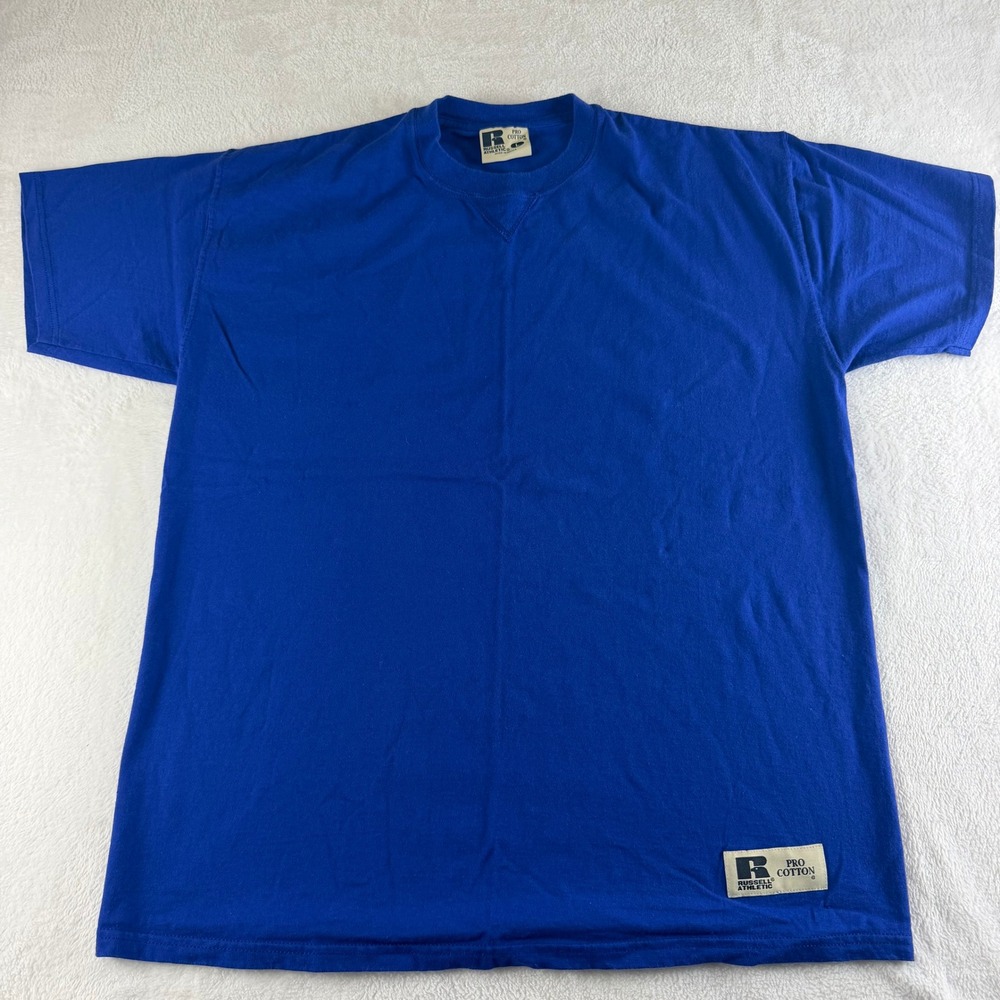 Russell Athletic Vintage T-Shirt Mens Large Blue Pro Cotton V-Stitch Jock 90s